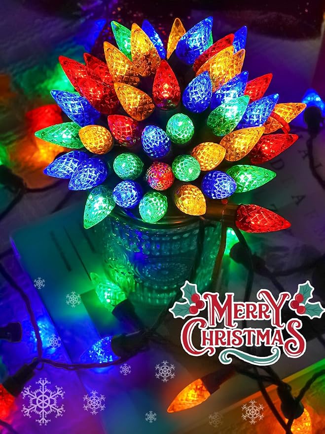 2 Pack C6 Christmas Lights Outdoor Indoor, Total 200 LED 66 FT Connectable Christmas String Lights with Timer & 13 Modes, Waterproof Twinkle Light for Xmas Tree Party Wedding Decorations (Multicolor)