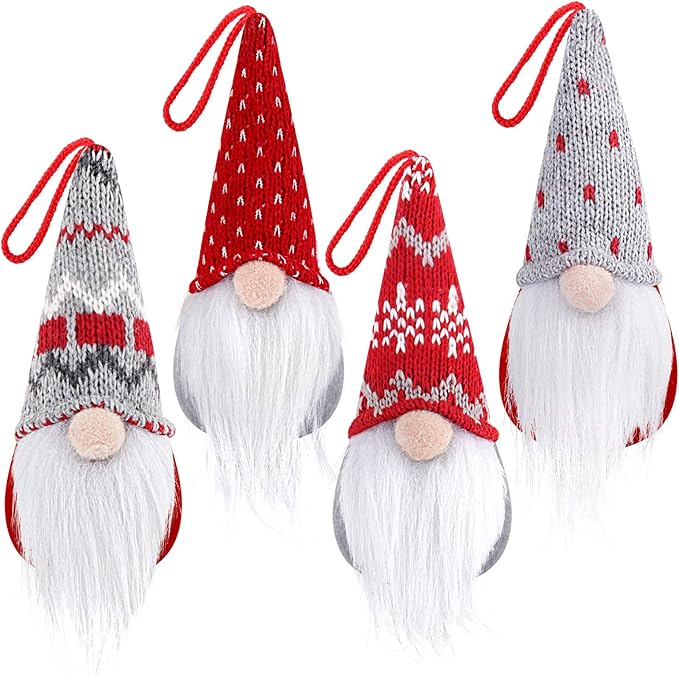 D-FantiX Gnome Christmas Ornaments Set of 4, Handmade Swedish Tomte Gnomes Plush Scandinavian Santa Elf Table Ornaments Christmas Tree Hanging Decoration Home Decor 2025