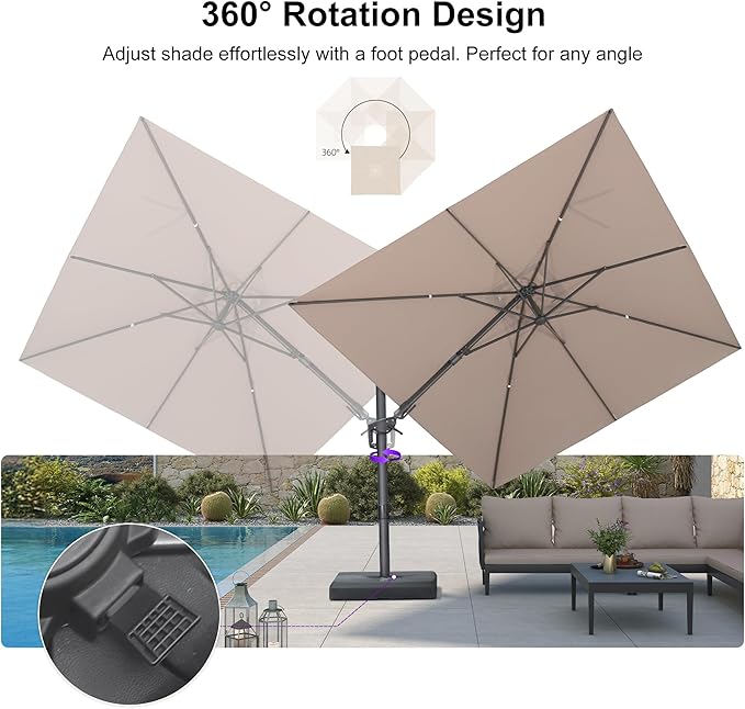 PURPLE LEAF 9' X 12' Left-right Tilting Outdoor Patio Umbrella Swivel Offset Cantilever Heavy Duty Rectangle Aluminum Umbrella with UV Resistant for Deck Pool Patio Backyard, Ash Mocha
