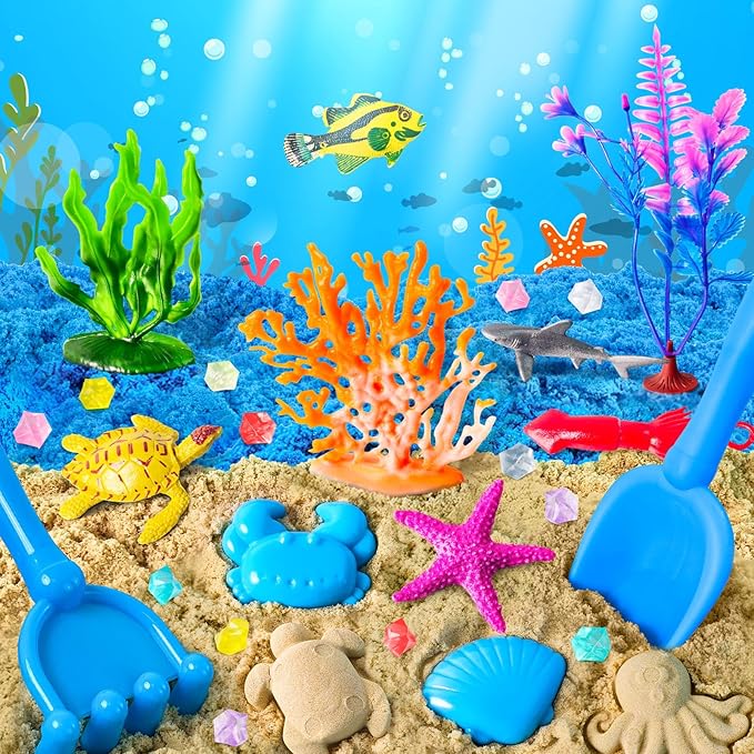 Sensory Bin, Ocean Kit with Sensory Sand, Play Sand Pretend Play Beach Toy, Sandbox for Girls and Boys