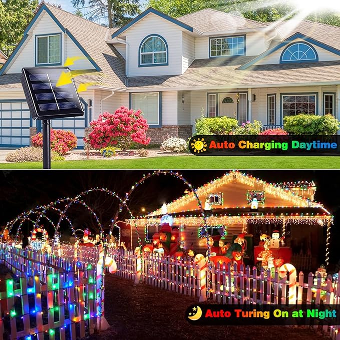 2 Pack Solar Christmas Lights Outdoor Waterproof, Super Bright 90FT 160 LED Solar String Lights, 8 Lighting Modes Green Wire Solar Twinkle Fairy Lights for Tree Xmas Garden(Multi-Colored)