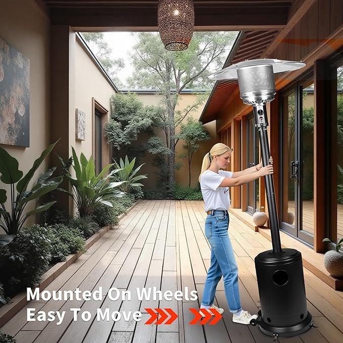 MAJARO 50,000 BTU Outdoor Propane Patio Heater with Wheels ? Durable Powder-Coated Steel Gas Heater with Easy Ignition & Safety Shut-Off for Patio, Backyard, Garden, Restaurant