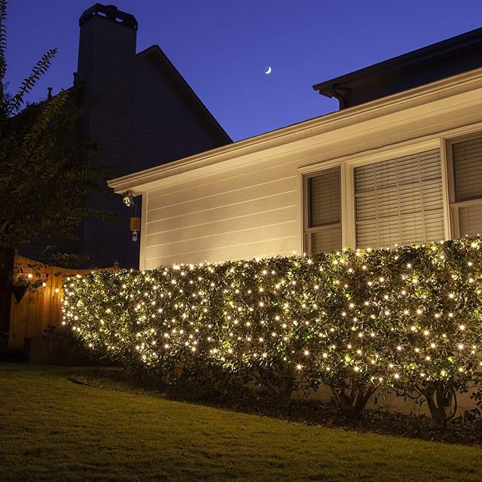 100 LED Christmas Lights 5 ftx5ft Christmas Net Lights Outdoor Indoor Mesh Christmas Decorations Lights string,Perfect for Bushes or Trees, Green Wire（Warm White）