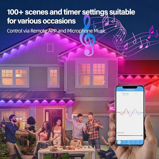 50FT Permanent Outdoor RGB Lights with IP67 Waterproof, Smart Outdoor String Lights Remote Control, Eaves Lights with App, Daily and Accent Lighting for Halloween,Christmas Holiday Decor