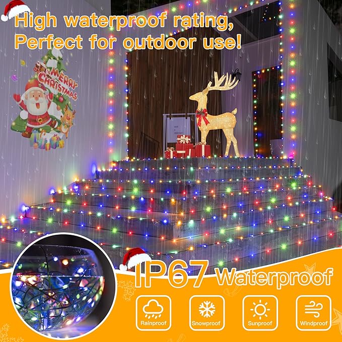 Ollny Christmas Lights 800 LED 262FT Plug in, IP67 Waterproof Green Wire Outdoor Christmas Lights with Remote, 8 Modes with Timer String Light for House Indoor Xmas Decorations Multicolored