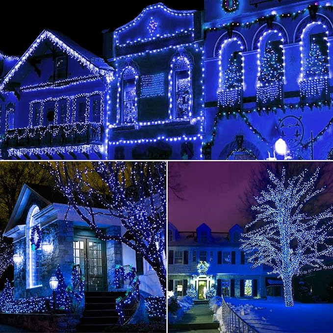 50 Count Blue Christmas Lights 25ft 5mm Blue String Lights, Outdoor & Indoor, Waterproof, Green Wire Mini String Lights, UL, IP:65