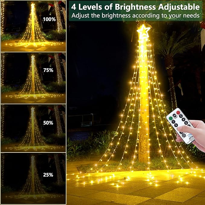 Decute Christmas Decorations Outdoor String Lights 8 Modes and Timer with Remote, Waterproof 320 LED Christmas Tree Lights Star Lights for Yard Garden Backyard Wedding Holiday Decor Warm White