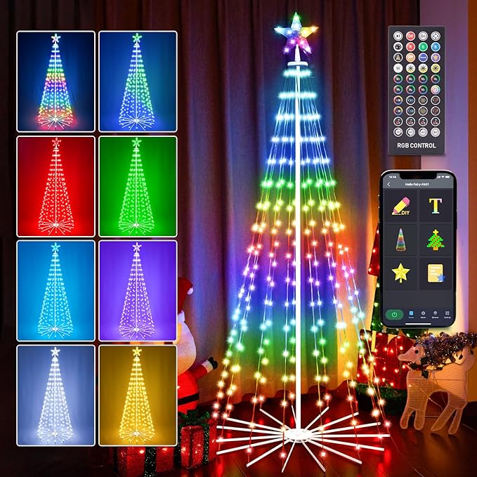 6FT Outdoor Christmas Tree, RGB Color Changing Pre-lit Smart Cone Christmas Tree with LED Lights, App&Remote Control, DIY Multi-Color Lightshow, Music Sync, Christmas New Year Decoration