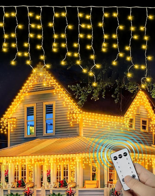 Christmas Icicle Lights Outside 624 LED 59FT Warm White, 96 Drops 2700K Icicle Christmas Lights with Remote/8 Modes/Timer, IP44 Waterproof for Roof Gutter Wedding Holiday Decorations