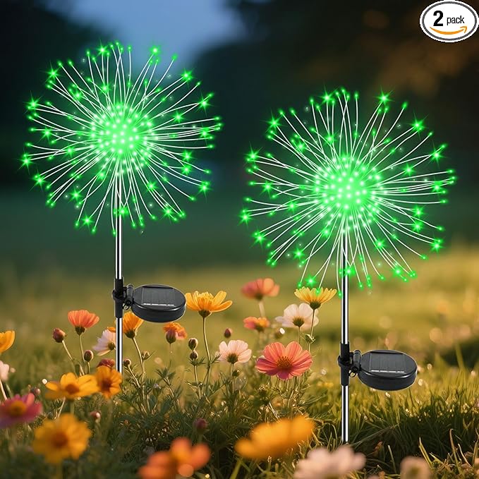 Garden Outdoor Lights, 2 Pack 120 LED Solar Garden Lights Fairy Lights Outdoor Waterproof Decorative Solar Firework Lights for Yard Patio Pathway Flowerbed Party Wedding Decor, Green