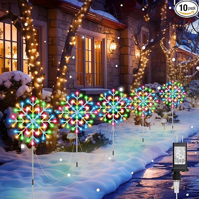 Brightown Snowflake Lights Outdoor, 10 Large Snowflake Christmas Pathway Lights Outdoor Christmas Decorations Yard Sidewalk Walkway Driveway Marker Stake, Multicolor