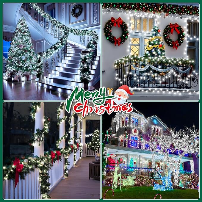 Heceltt Christmas Lights Outdoor, 522FT 1300 LED String Lights with 8 Lighting Modes, Timer Memory Function Twinkle Fairy Lights Waterproof Plug in for Xmas Tree Wedding Party Holiday Decor(White)