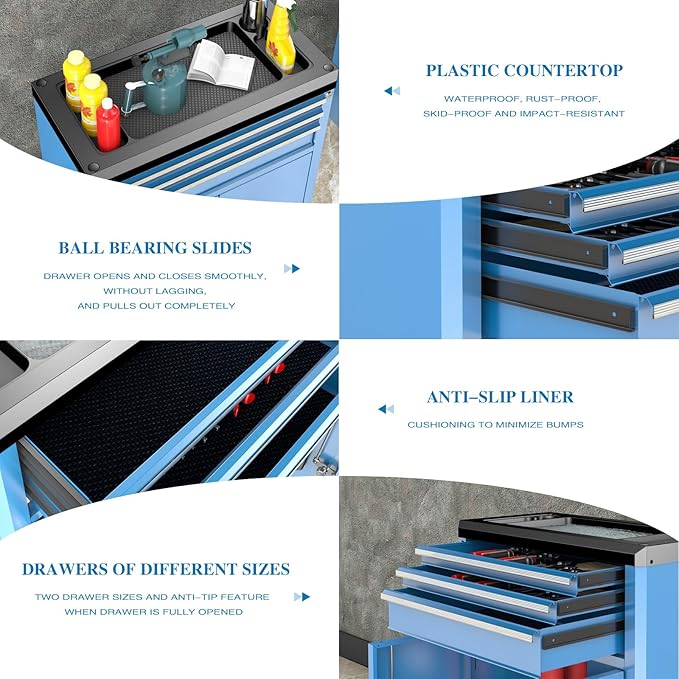 LARBANKE Rolling Tool Chest with Lock&Keys,360¡Æ Wheels and Drawer Liners,Tool Cabinet with 3 Drawers&2 Doors,Tool Cabinet Equipped with Connecting Rods for Stacking with 5&7-Drawer Chest