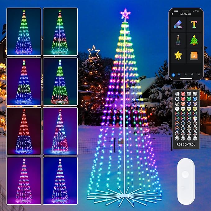 10FT Outdoor Christmas Tree, RGB Color Changing Pre-lit Smart Cone Christmas Tree with LED Lights, App&Remote Control, DIY Multi-Color Lightshow, Music Sync, Christmas New Year Decoration