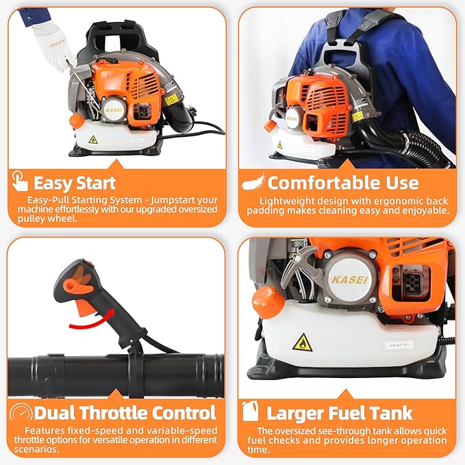 KASEI Backpack Leaf Blower 42 cc 2 HP 2-Cycle Gas Blower Gas Powered Powerful Clearing Performance 17.6 lbs Lightweight Leaf Blower Blowing Fallen Leaves,Snow & Dust