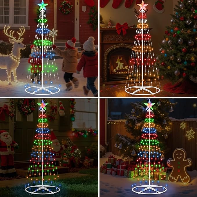 Forlivese 156LED Outdoor Solar Christmas Tree Lights, 4FT Lighted Artificial Cone Tree with Remote, 8 Modes, USB Charge, Timer & Waterproof Christmas Tree Decor for Garden Yard Patio, Multicolor