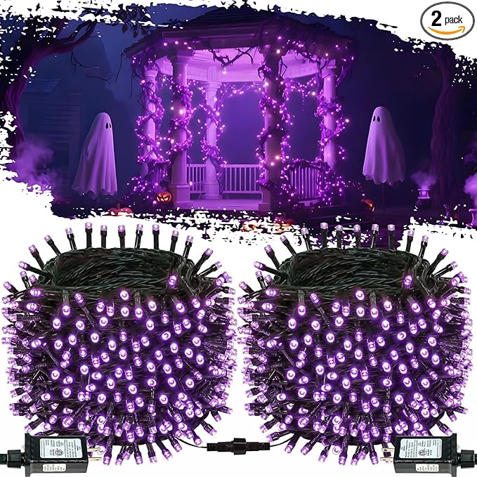 Connectable Purple String Lights, 2pack 164ft 400Led 13 Modes String Lights Plug in, Twinkle Light with Timer Indoor/Outdoor for Tree Party Halloween Decorations
