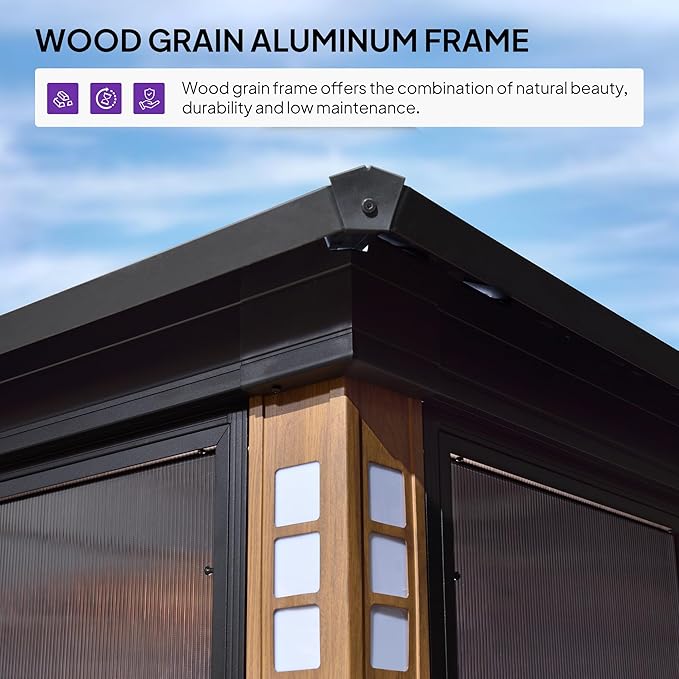 PURPLE LEAF 12' X 16' Sunroom Patio Hardtop Gazebo Double Top Galvanized Steel Screen House Aluminum Sun Room Outdoor Solarium for Garden Backyard