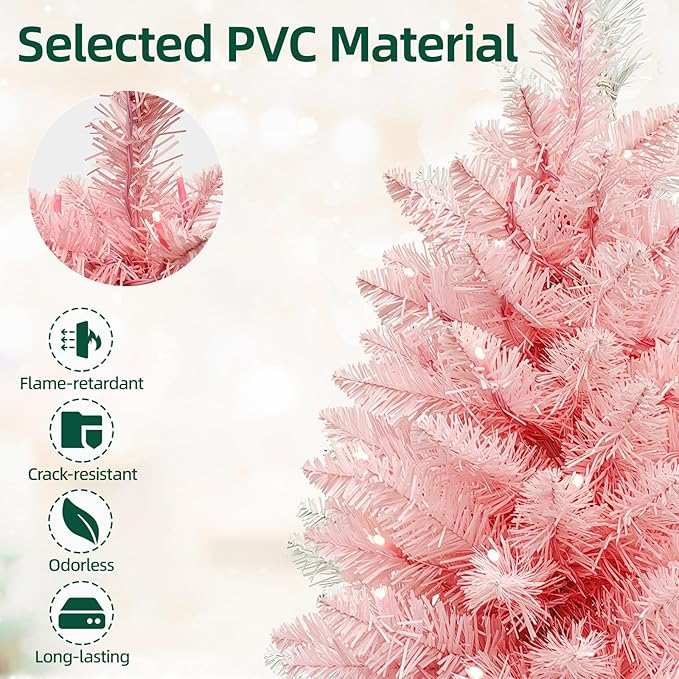 2ft Pink Christmas Tree with 50 Led Warm Lights, Artificial Christmas Tree with 72 Branch Tips, Battery Operated Small Xmas Tree for Table Desk Best Holiday Home Decorations