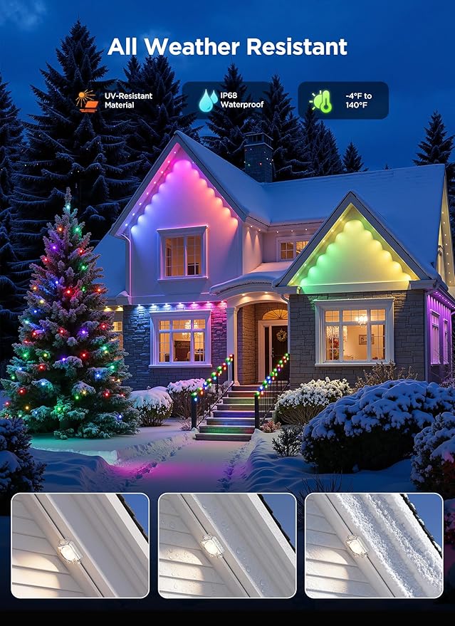 Permanent Outdoor Lights, 100FT 64 Bulbs RGBIC LED Outdoor String Lights, DIY Scene Mode, IP68 Waterproof Christmas Lights for Daily Decor, House Roof, Holiday Decorations, Outside