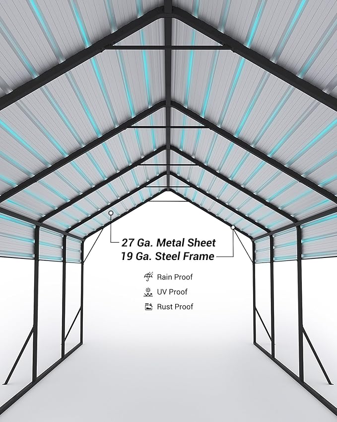 13x26 FT Metal Carport Heavy Duty Car Ports Reinforced Frame, Galvanized Steel Roof and Enhanced Base All-Weather Outdoor Oversized Shelter for Cars, Bass Boats, Full-Sized Pickup Trucks, Tractors