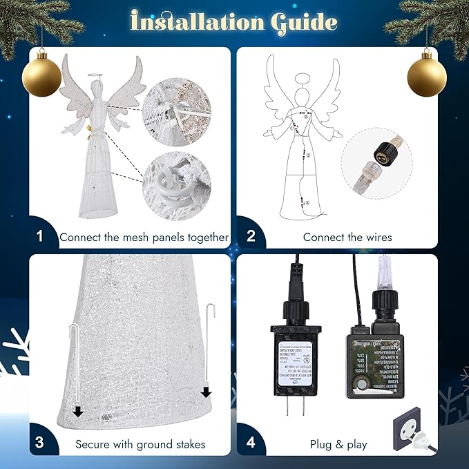 Yescom 2pcs 5.6ft 3D Pre-lit Lighted Outdoor Angel 120V Christmas Decor LED Artificial Holiday Display Sign for Patio Lawn Deck Yard Garden Event with Ground Stakes Warm White, 2025Large Crystal Mary