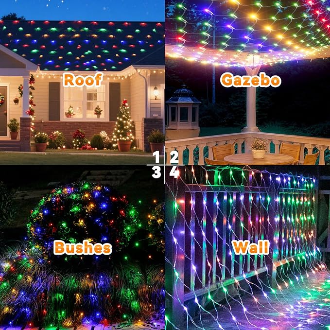 LitHome 14.8FT x 5FT Christmas Net Lights, 300 LED Net Lights Outdoor Mesh Light with 8 Modes, Connectable Waterproof Multicolor Christmas Mesh Light for Bushes, Garden, Backyard, Xmas, Holiday Decor
