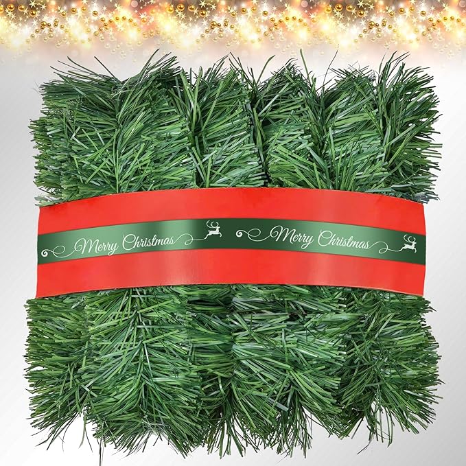 Artificial Christmas Garland, 50FT Non-Lit Green Garlands Classic Christmas Greenery Garland Festive Home Decor