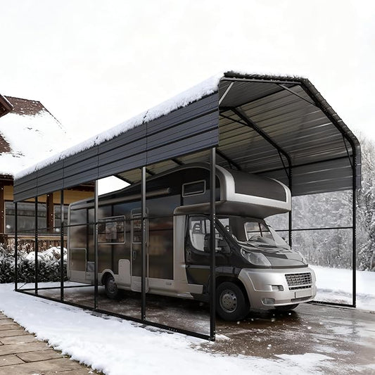 Sophia & William 14x25x13FT Heavy-Duty RV Carport Extra-Tall Shelter for Class A/B/C RVs, Trailers & More (Galvanized Steel Roof), Dark Grey