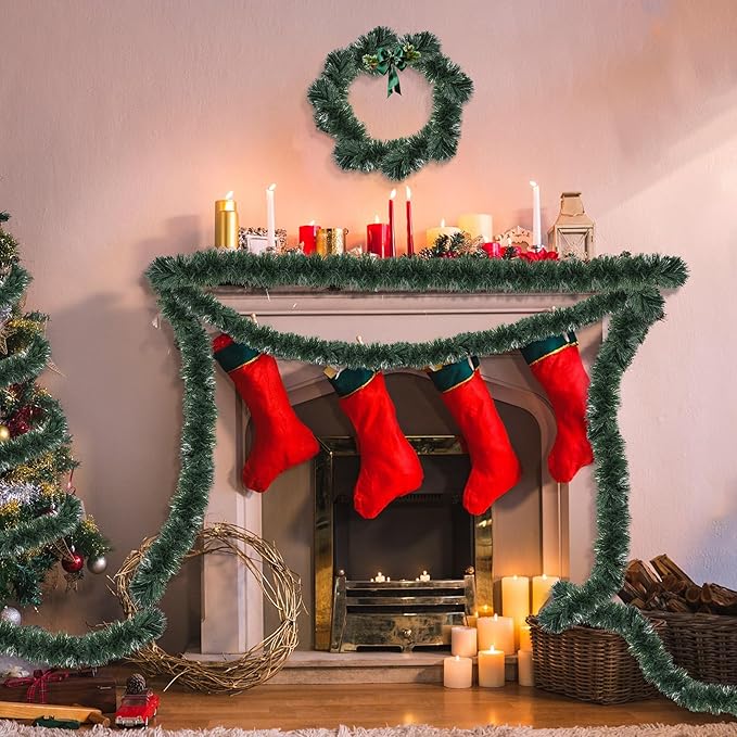 50 FT Artificial Pine Greenery Garland - Xmas Decorations for Christmas Tree, Stairs, Mantle, Fireplace, Outdoor & Indoor Home Holiday Party