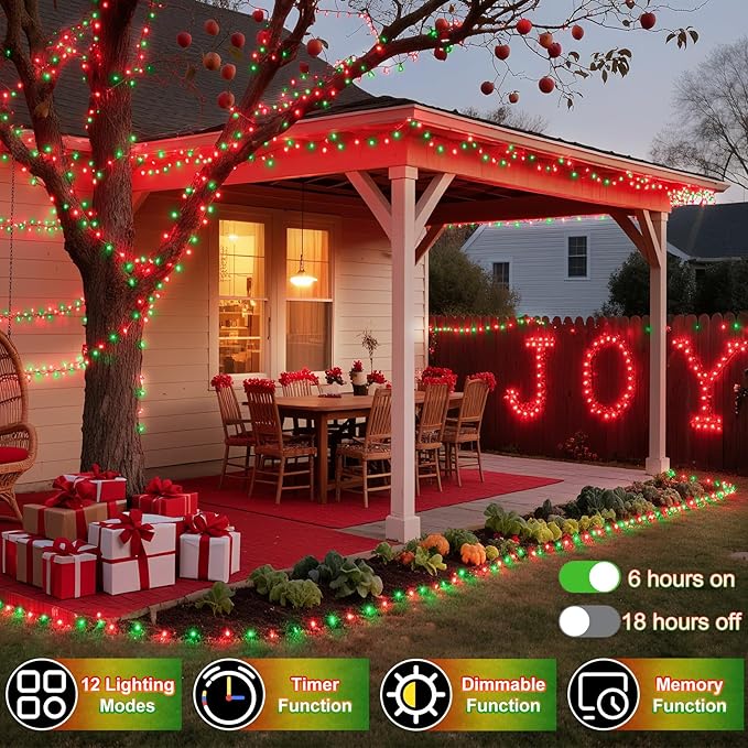 1500 LED 470FT Christmas String Lights Outdoor, 12 Pro Modes and Timer Memory & Brightness, Plug in Waterproof Dark Green Wire Twinkle Light for for Xmas Yard Tree Wedding Party Decor (Red & Green)