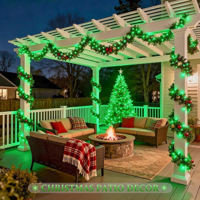 JMEXSUSS 2 Pack Green Christmas Lights, Each 33ft 100 LED Green Solar Lights Outdoor, Waterproof Solar Fairy String Light for Outside Patio Garden Party Tree Christmas Halloween Decorations