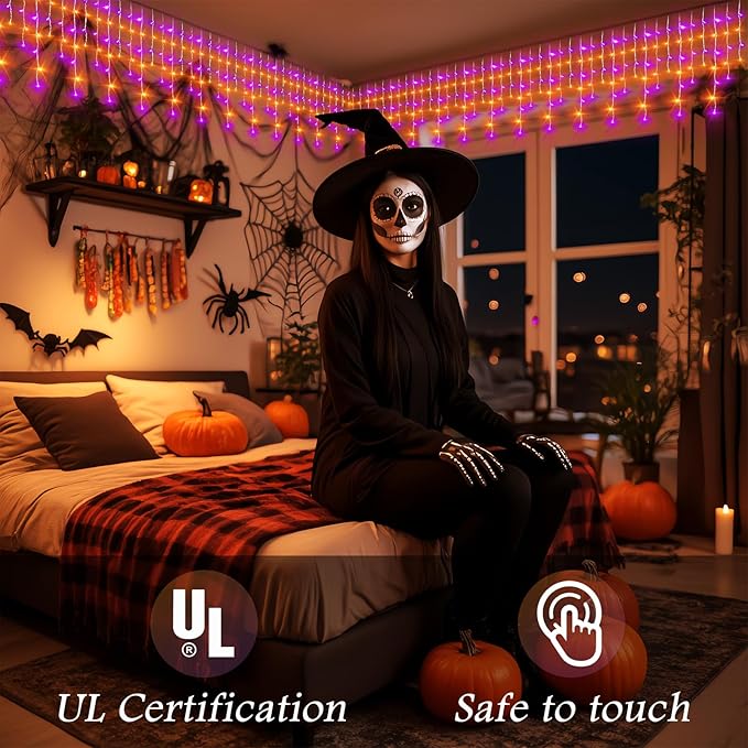 Outdoor String Lights Waterproof Halloween Lights with Timer, 11 Modes for Holiday Party Home Decor (Purpel+Orange, 360LED 32FT)