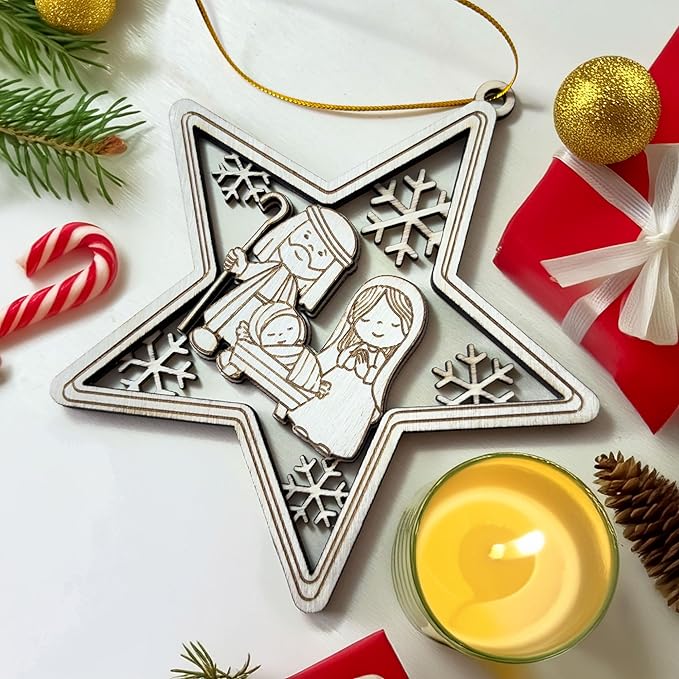 Nativity Scene 2025 Christmas Tree Ornament – Christian Wooden Christmas Décor, Religious Keepsake Ornament, Christian, Unique Nativity Tree Hanging