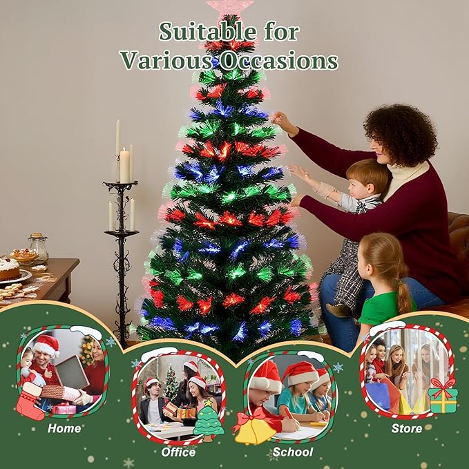 Uten 3 Color Fiber Optic Christmas Tree, 6 FT Pre-Lit Artificial Xmas Tree, PVC Material 220 Tips for Holiday Home Decor Indoor, Easy Assembly for Office, Decoration