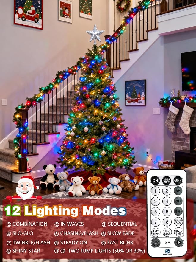 Voice Controlled Christmas Lights with Remote, 132 FT 400 LED String Lights Indoor Outdoor with 12 Modes 3 Timers, Dimmable Twinkle Light Plug in Waterproof for Xmas Tree Party Decor, Multicolor