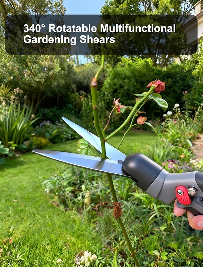 Grass Shears, 340¡Æ Swivel Stainless Steel Blades, Sharp Handheld Gardening Clippers Plant Tools Cutting Scissors, Multi-Purpose Lawn Edging Trimmer Shears for Garden Grass