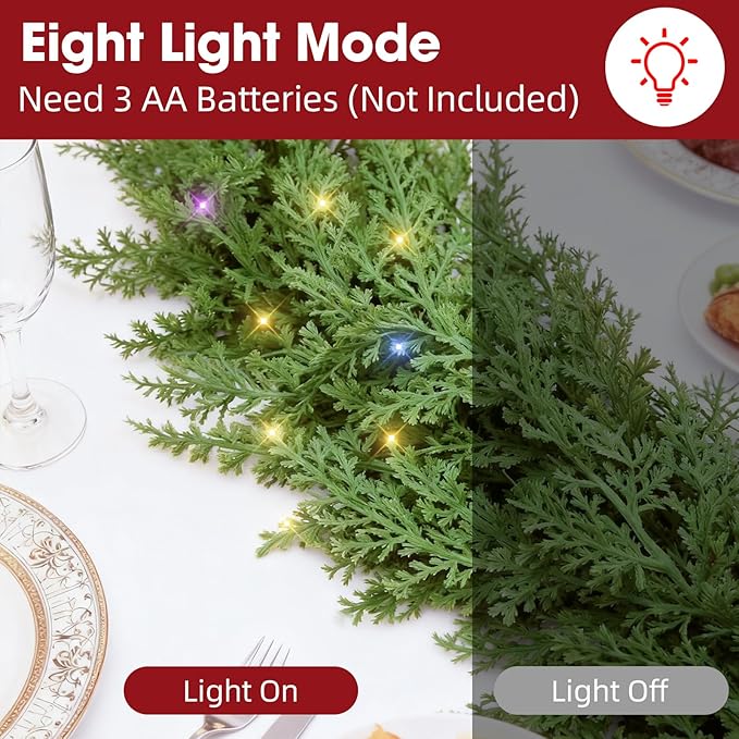 Cedar Christmas Garland for Mantle - 2 PACK Decorations with Lights 9 ft Realistic Lighted Faux Pine Garlands for Xmas Stairs Railing Fireplace Prelit Home Decoration Indoor Outdoor Garland Door Decor