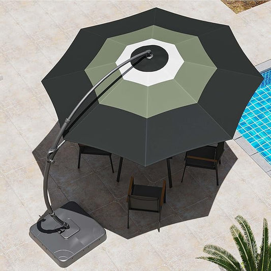 LAUSAINT HOME Outdoor Patio Umbrella, Curvy Cantilever Umbrella, Heavy Duty Offset Hanging Umbrella with 360° Rotation for Market, Pool, Garden, Backyard
