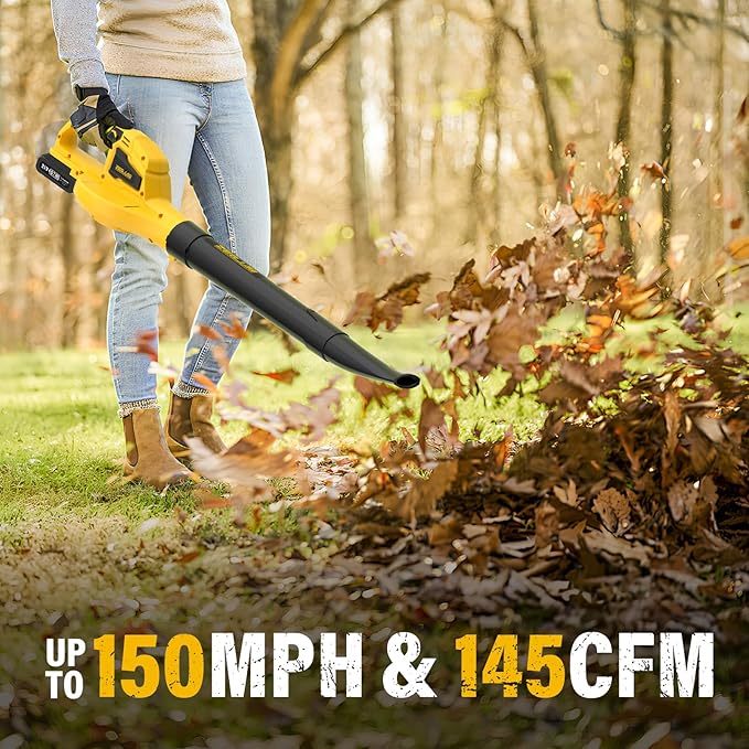 Cordless Leaf Blower, 21V Leaf Blowers Cordless with Battery and Charger, 150 MPH Electric Leaf Blower with 2-Speed Mode, Battery Leaf Blower for Lawn, Garden, Yard (2PCS Batteries)
