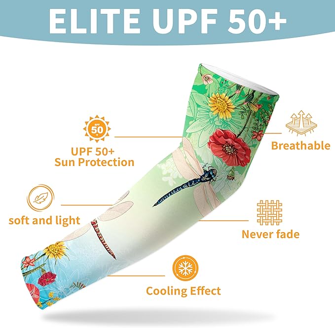 Buwuta Garden Sleeves for Women Dragonfly Sun Protection Sleeves Anti-Scratch Arm Cooling Sleeves for Farmers Sports