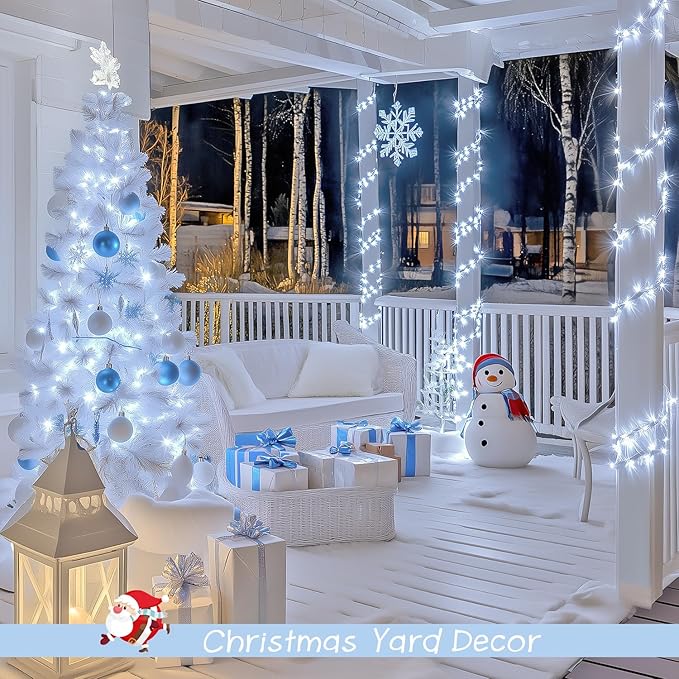 JMEXSUSS 2 Pack 100 LED White Christmas Lights Indoor, 33ft 8 Modes White String Lights Indoor Outdoor Connectable, Clear Wire Christmas String Lights for Bedroom Tree Xmas House Party Decorations