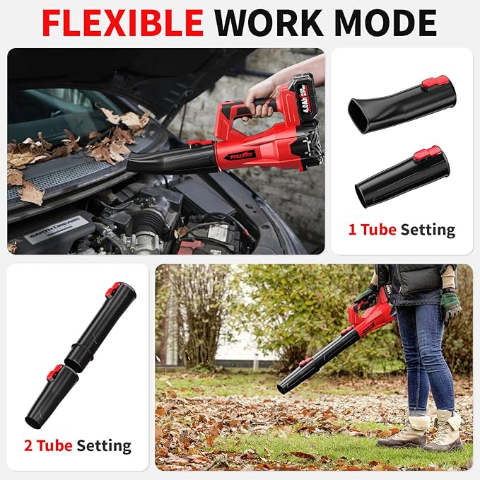 Cordless Leaf Blower, 6 Speed Modes, 500 CFM/150 MPH Leaf Blower Cordless with 3 Tubes & 2x4.0Ah Batteries, Battery Powered Leaf Blowers for Patio, Yard, Sidewalk, Garage Cleaning, Lawn Care