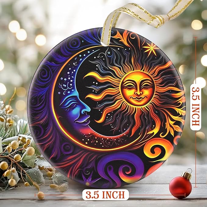 Christmas Ornaments, 3.5 Inch Ceramic Sun and Moon Hanging Ornament, Christmas Tree Ornaments, Gifts for Neighbor, Xmas Gifts, Unique Gift Idea, Perfect for Holiday Party, Tree, Window, Wall Decor