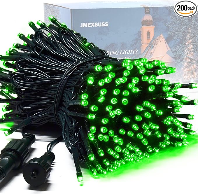 JMEXSUSS 200 LED Christmas Lights Outdoor, 66ft Connectable Green String Lights Plug in, 8 Modes Waterproof Green Christmas Lights for Outside Indoor Yard St Patrick's Day Tree Halloween Xmas Decor
