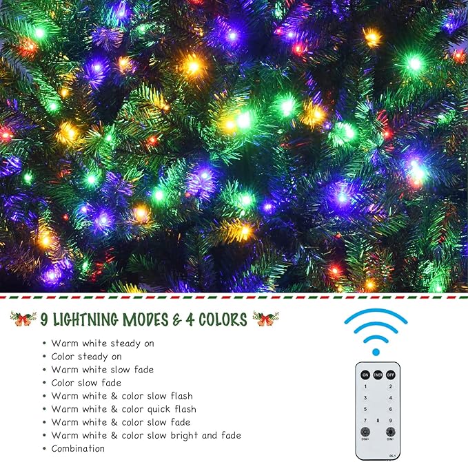 GOFLAME 6ft Artificial Christmas Tree, Pre-lit Xmas Tree 9 Lighting Modes w/ 845 PVC Branch Tips & 350 Color-Changing LED Lights, Holiday Festival Decoration Tree with Remote Control and Metal Stand