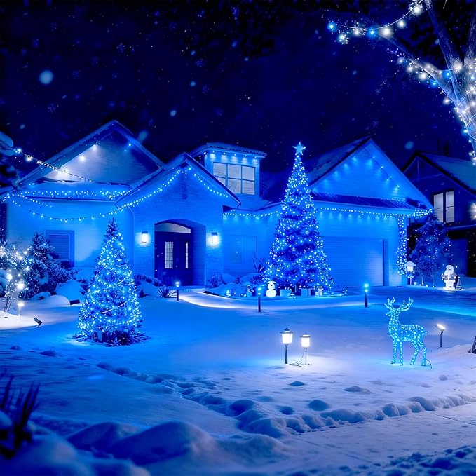 SOLARBABY Solar Christmas Lights Outdoor,142Ft 400 LED Blue Solar String Lights Outdoor with Remote,19 Modes Waterproof Christmas String Light for Garden Patio Xmas Tree Christmas Decoration