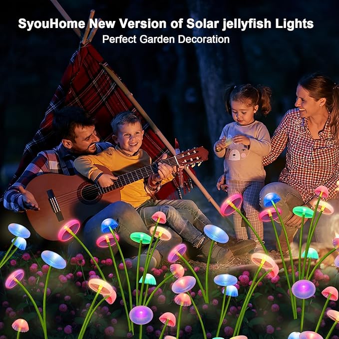 2 Pack 16 LEDs Solar Garden Lights, Upgraded 8 Modes Solar Lights Outdoor, IP65 Waterproof Christmas Light, Mushroom Outdoor Decor for Garden, Yard, Patio, Pathway (Multicolor)