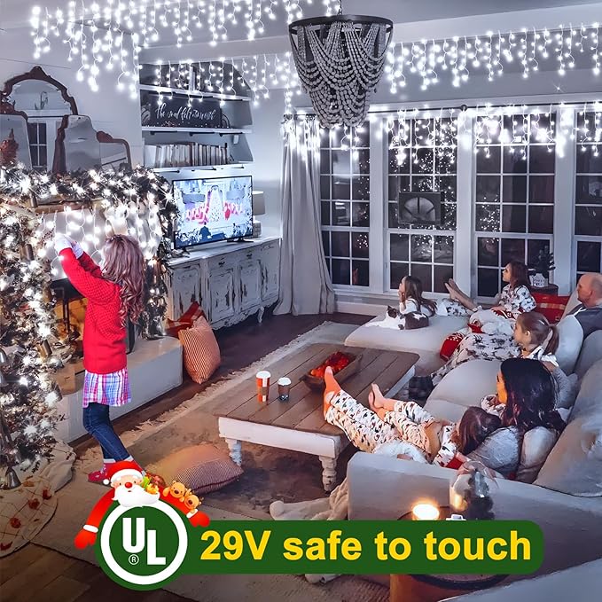 SAUIRS 100FT 960 LED Christmas Lights Outdoor Decorations with 180 Drops Timer 8Mode Curtaing String Lights Waterproof Fairy Lights for Indoor,Xmas,Party,Patio,Window,Fence,Trees Decor(Cold White)