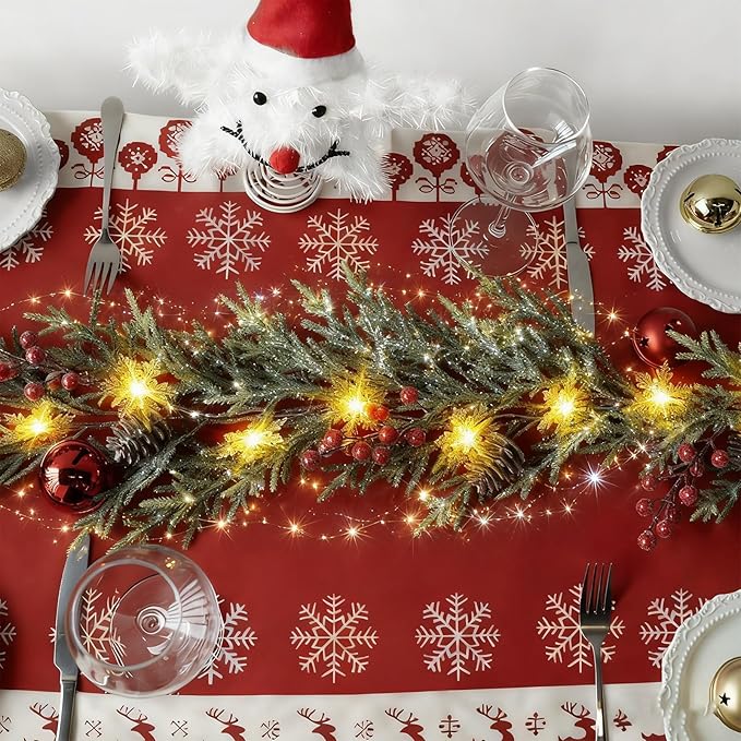 Christmas Garland with Lights Pine Garland Lighted Prelit Christmas Garlands for Mantle Stairs Xmas Garlands Lighted Garland Battery Operated Home Decor Christmas Decorations Outdoor Indoor